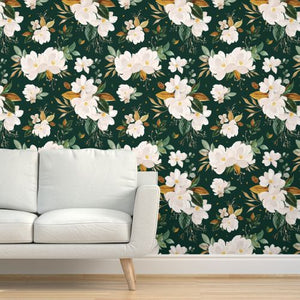 Gold Magnolia Floral Removable Wallpaper