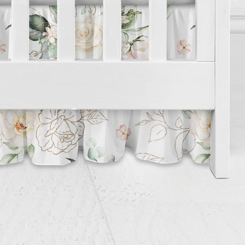 Lennox Blush Gold Floral Ruffle Crib Skirt
