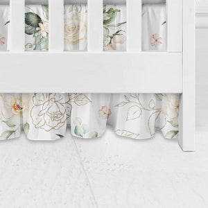 Lennox Blush Gold Floral Ruffle Crib Skirt