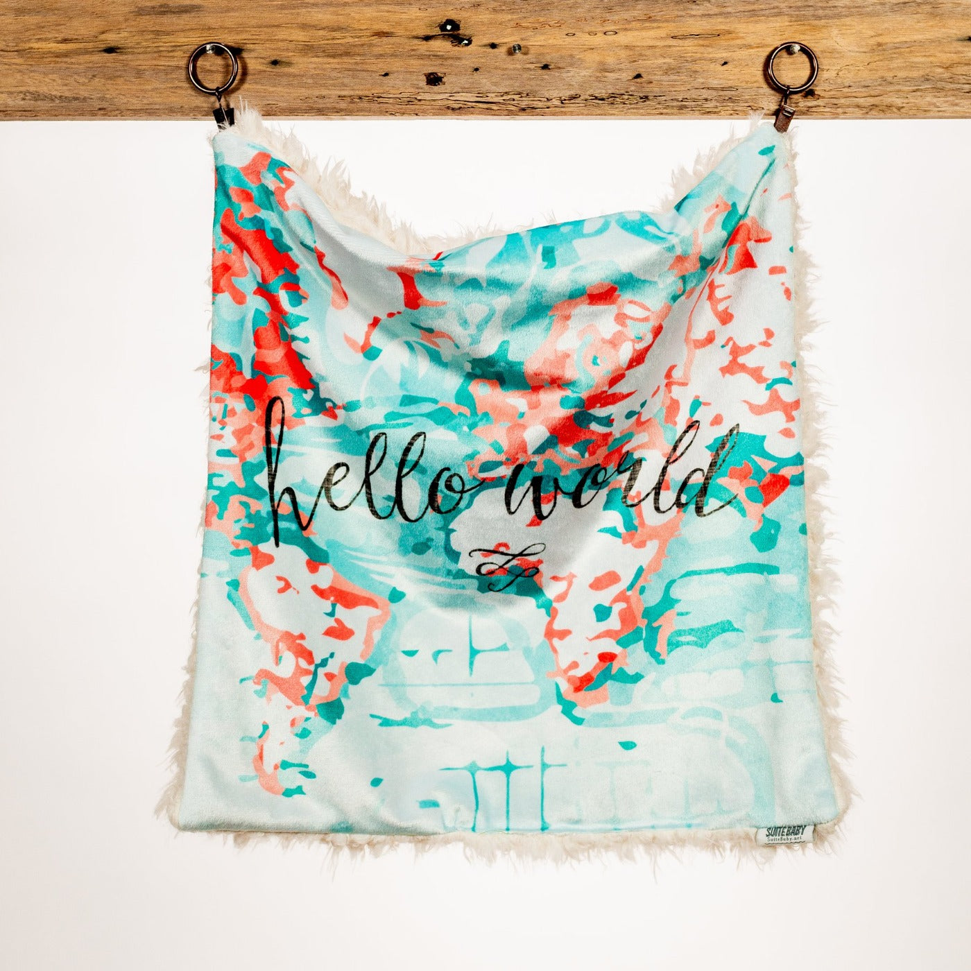 Aqua + Coral Hello World Fur Lovey
