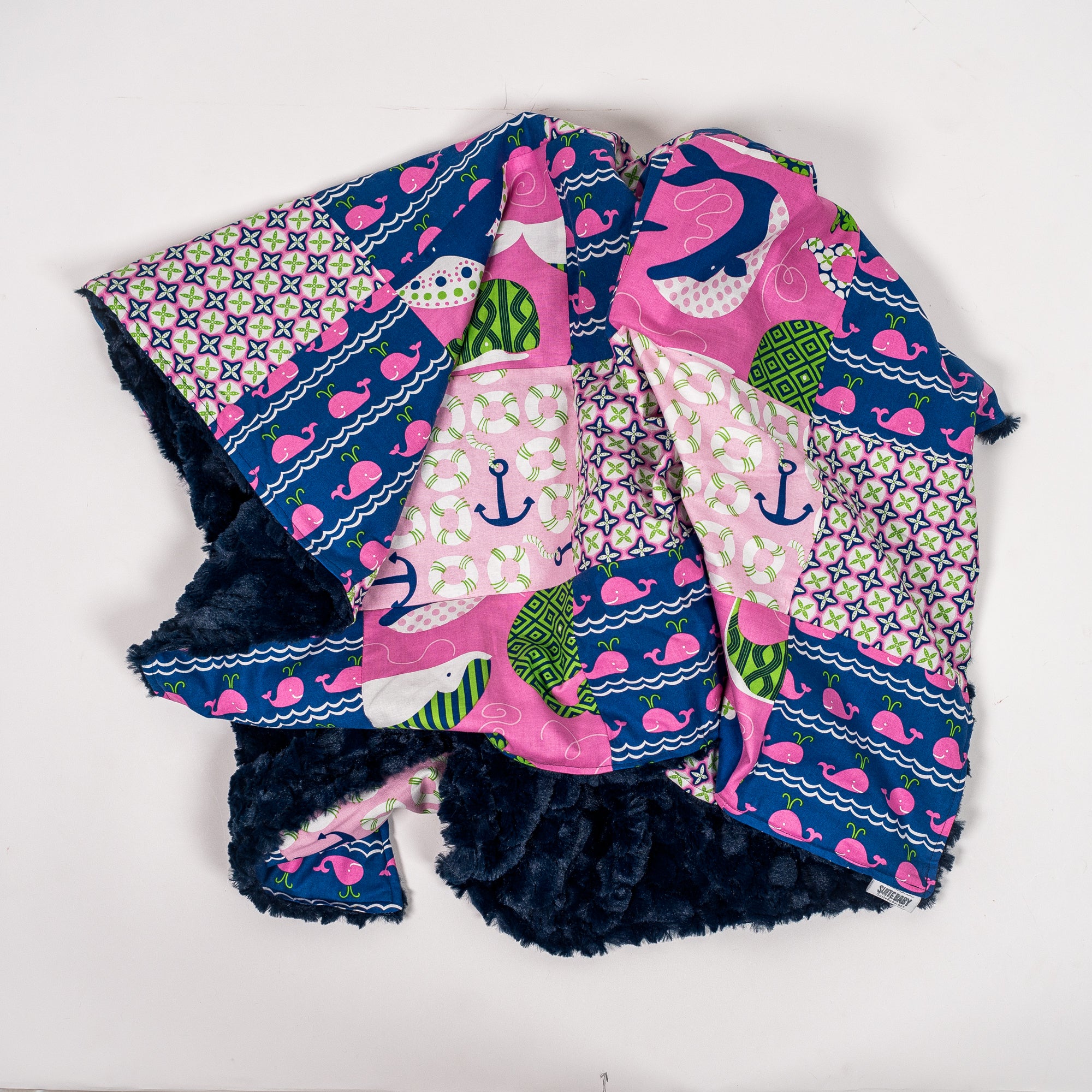 Navy and Pink Whale Baby Blanket