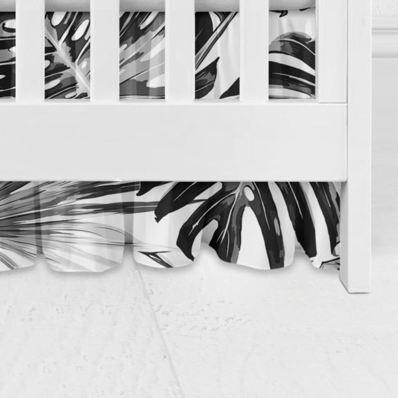Black and White Palm Leaf Ruffle Crib Skirt